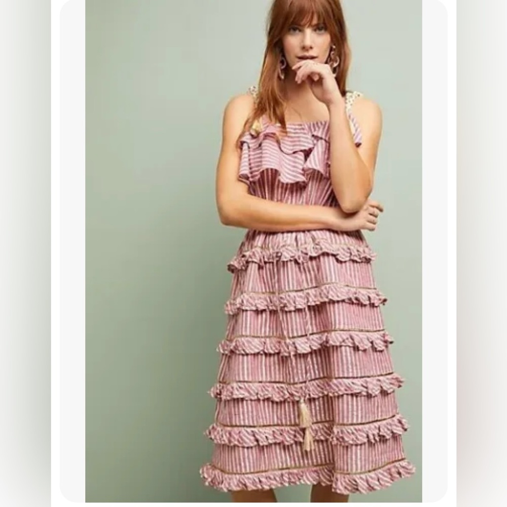 Misa LA (Anthropologie) Carson Tiered Sundress XS Pink and Gold